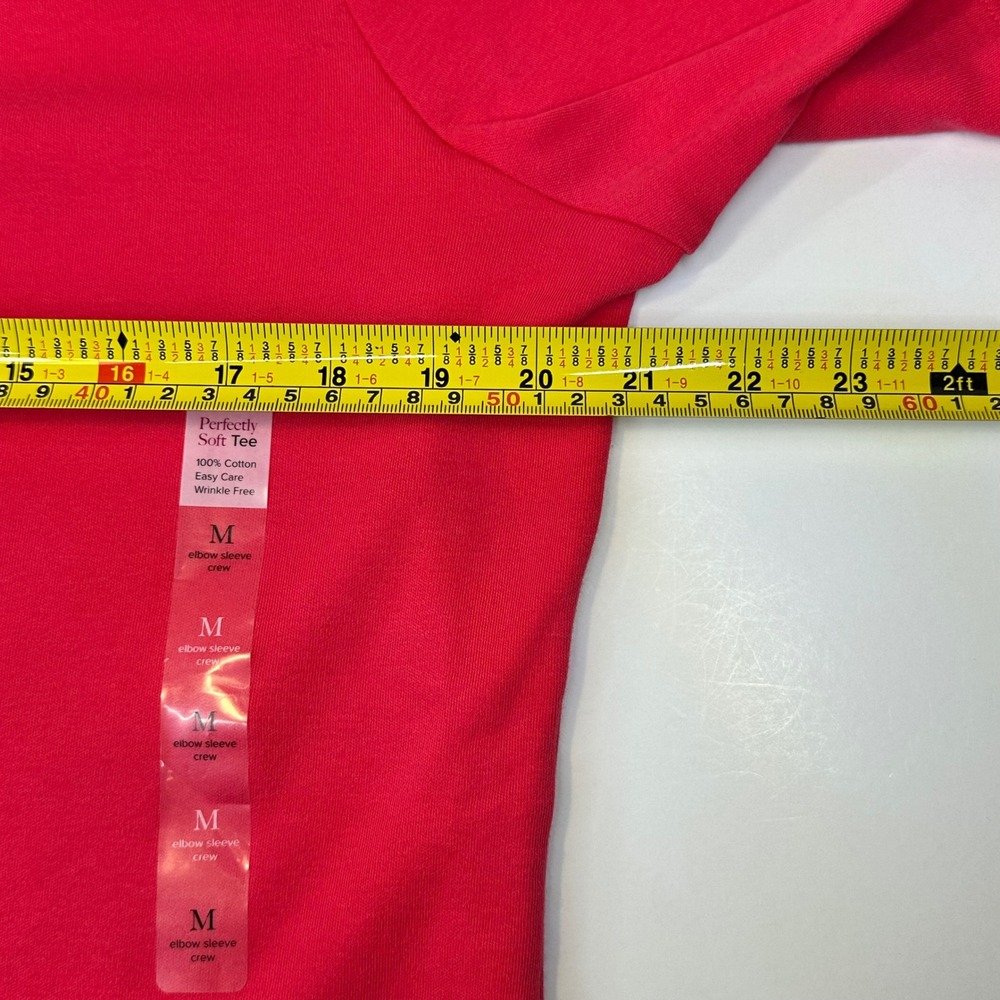 Kim Rogers Womens Pink Scalloped Neck Perfectly Soft Elbow Sleeve Tee Size M - Picture 4 of 7